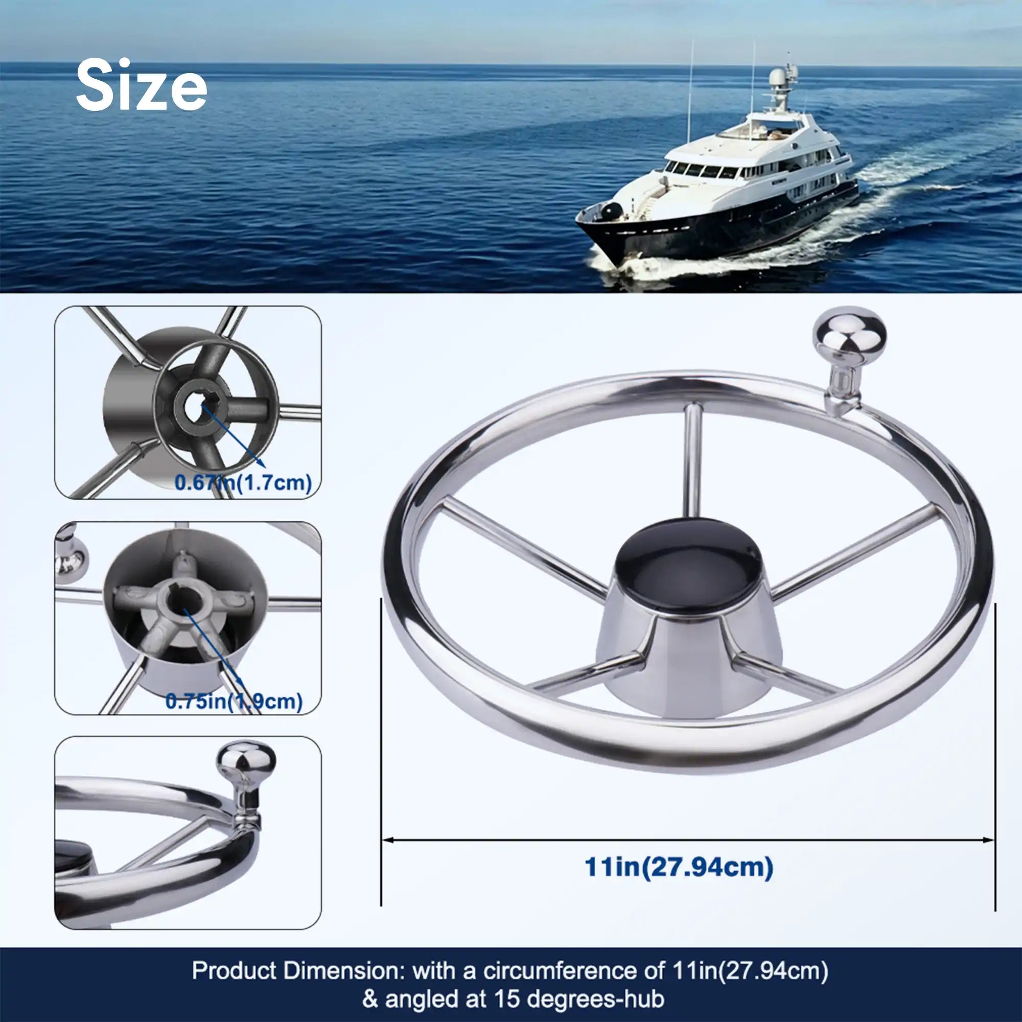 Stainless Steel Boat Steering Wheel 11"