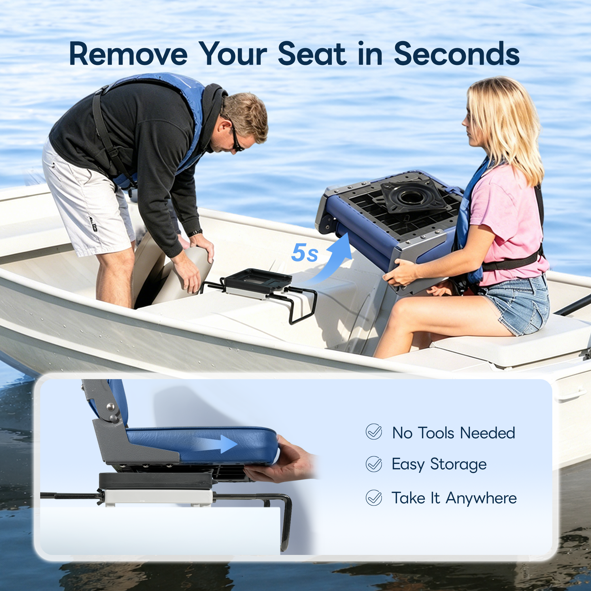 Adjustable Clamp On Boat Seat Swivel Mount