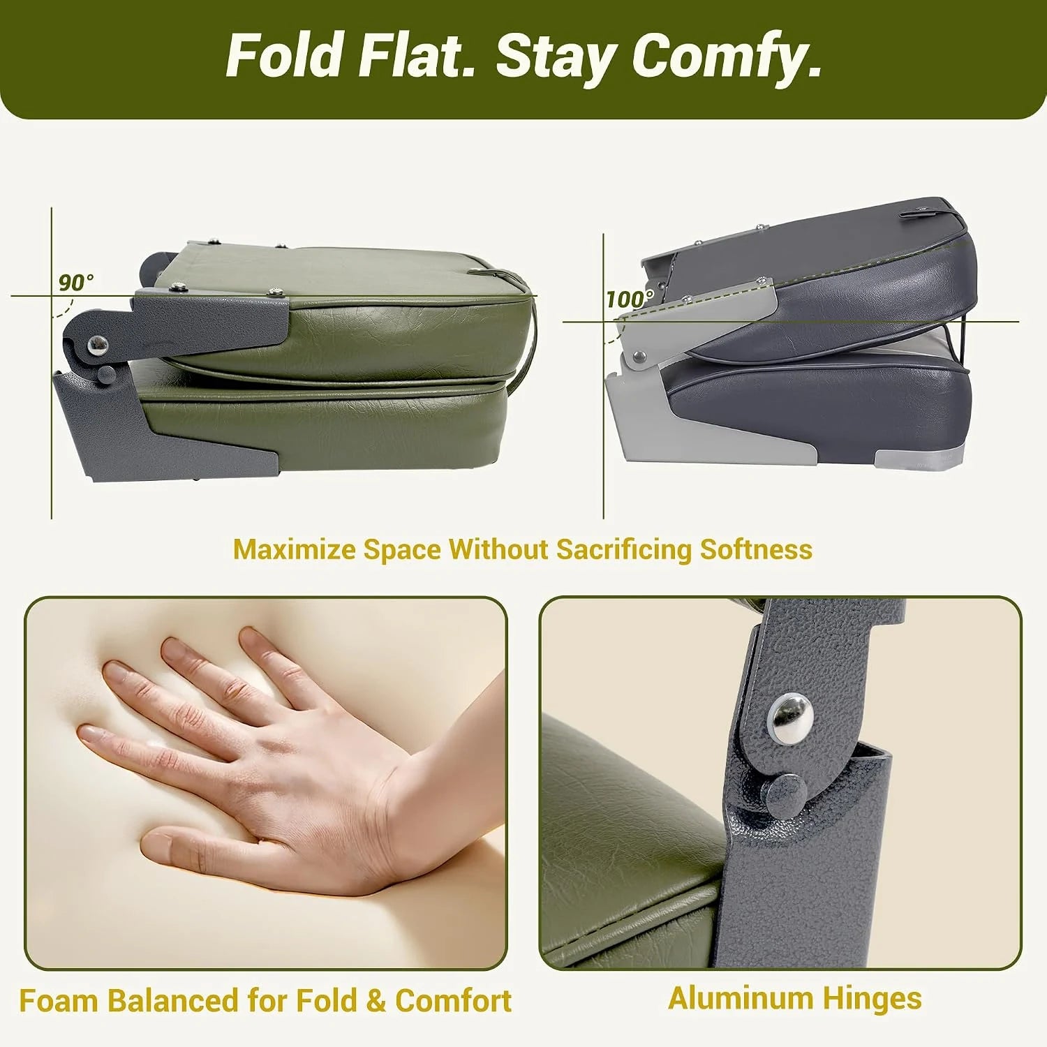 2-Pack Green Fold-Down Boat Seats with Stainless Steel Swivels