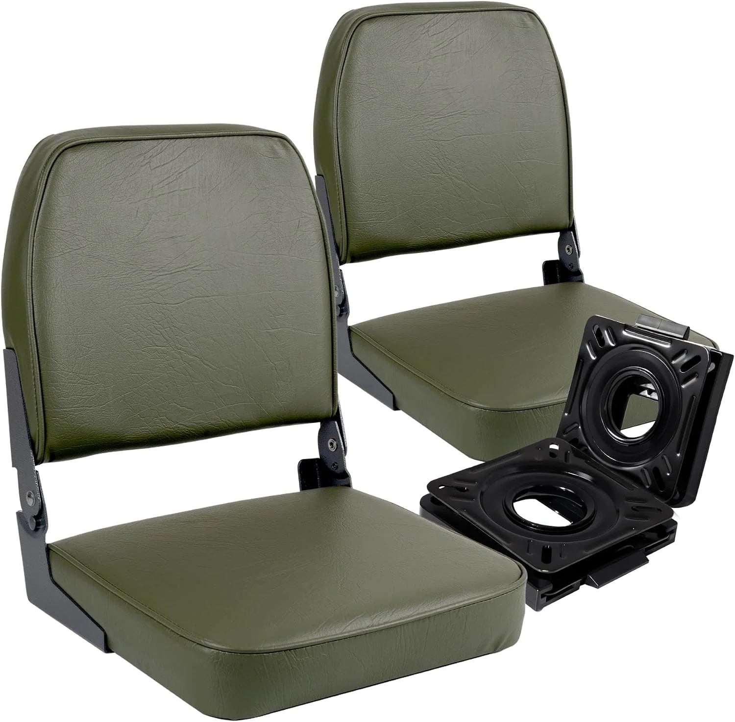 2-Pack Green Fold-Down Boat Seats with Quick-Disconnect Swivel Mounts
