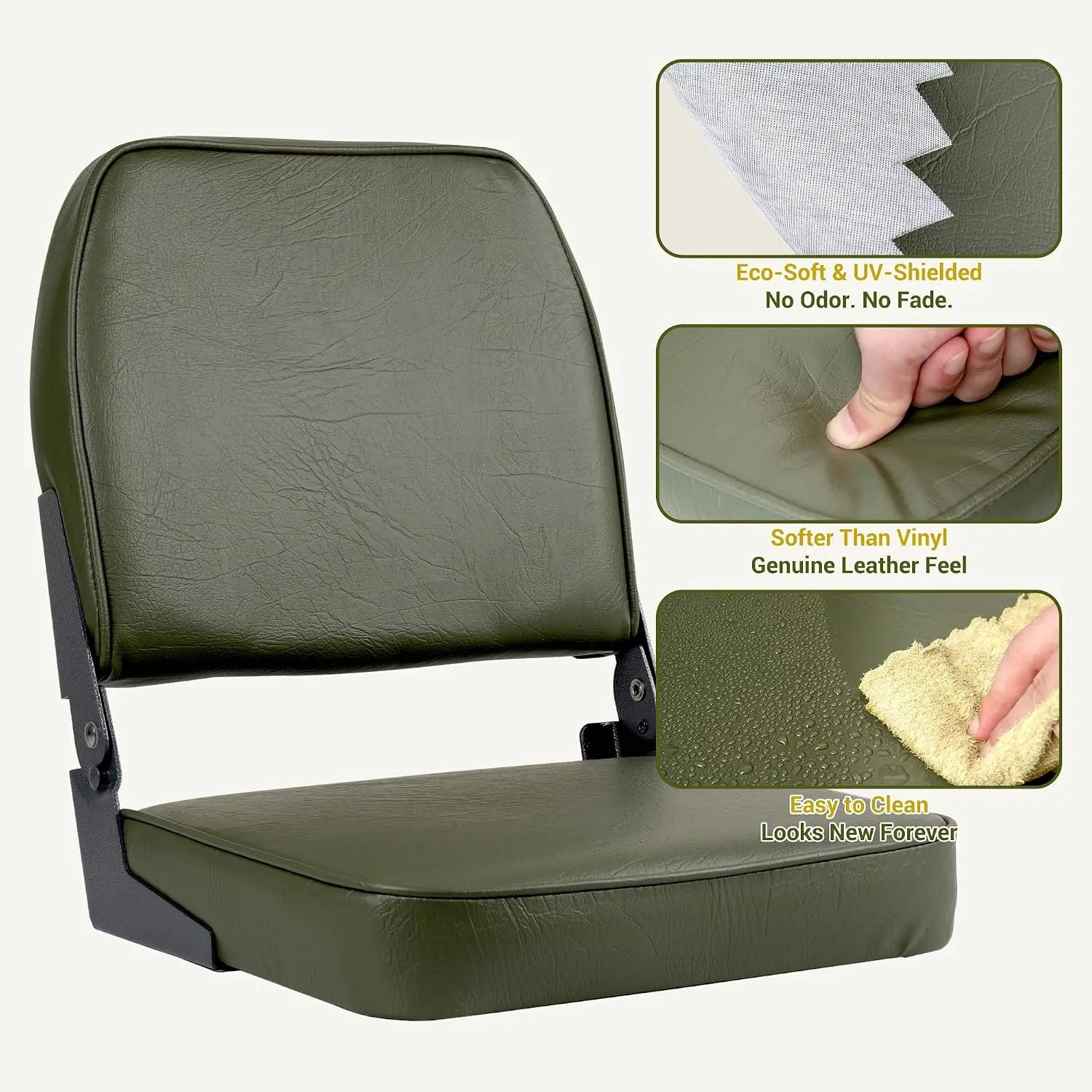 2-Pack Green Fold-Down Boat Seats with Quick-Disconnect Swivel Mounts