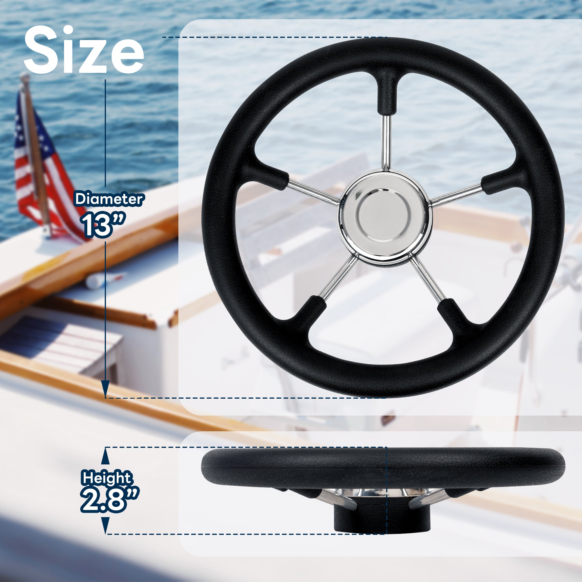 5-Spoke Boat Steering Wheel 13"