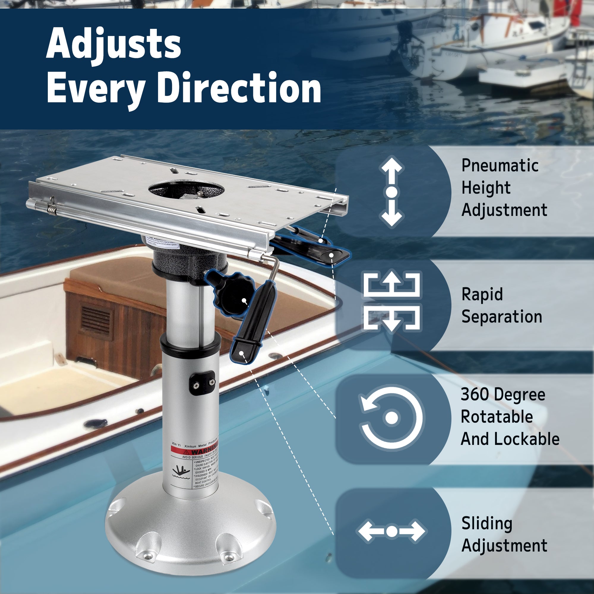 Gas Lift Boat Seat Pedestal with Slide Mount 14" to 20"