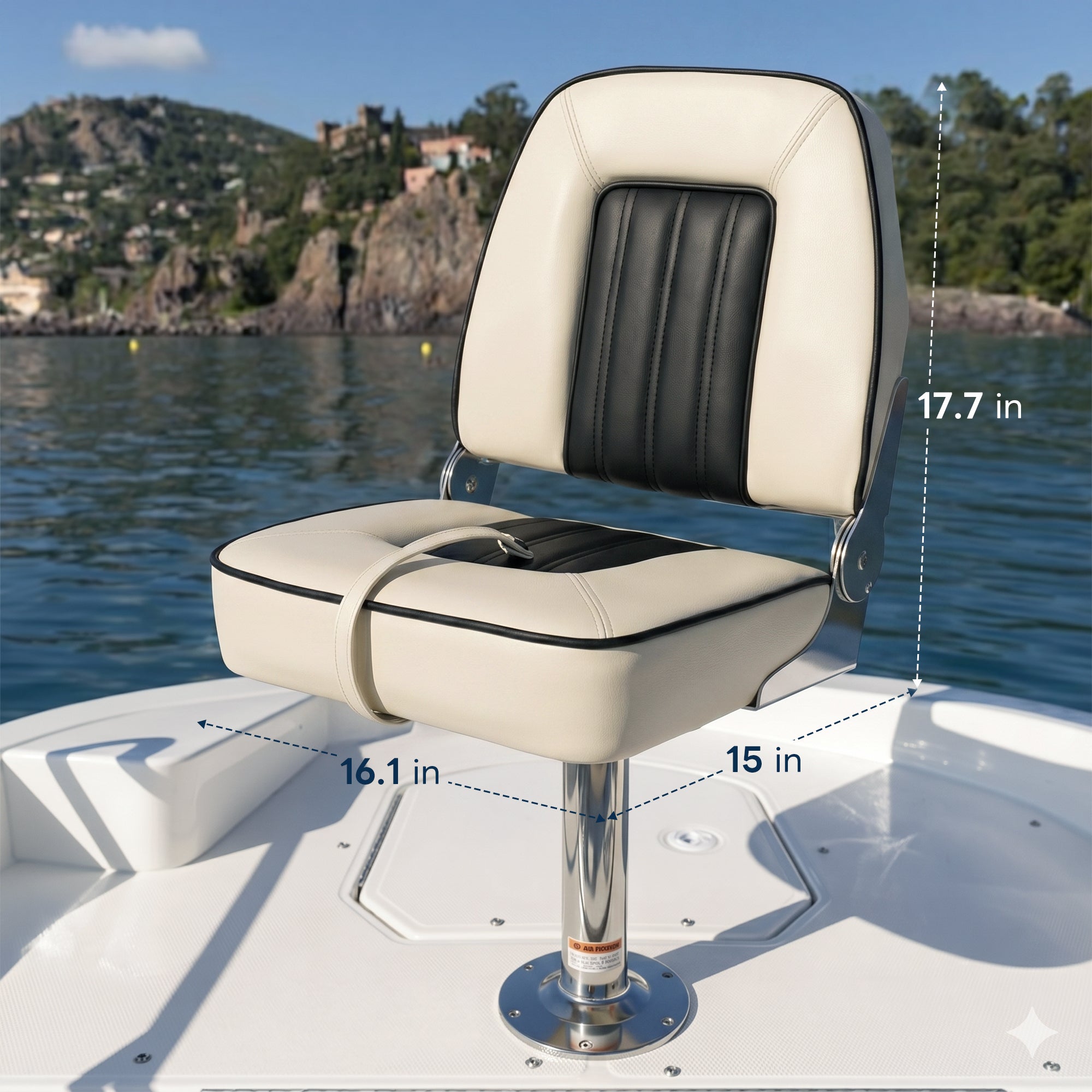Fold-Down Fishing Boat Seat - White & Black