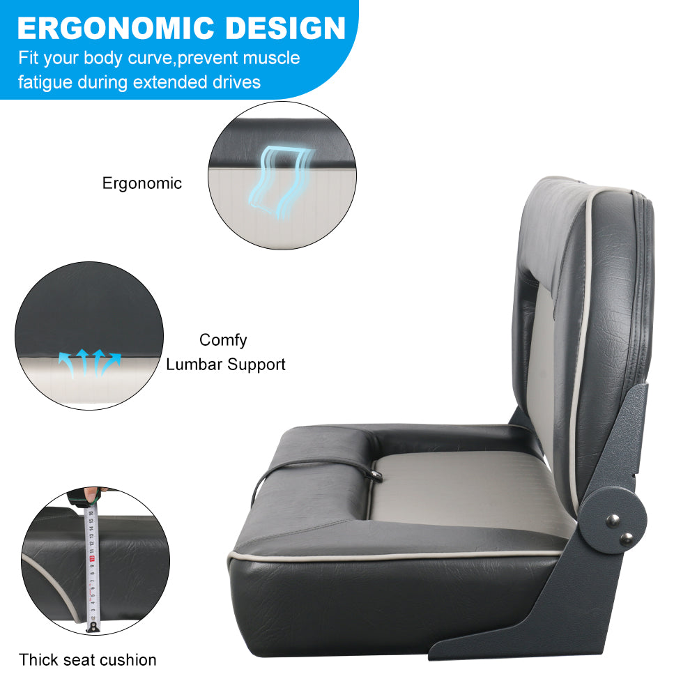 Boat Bench Seat- Double Folding Boat Seat- Gray