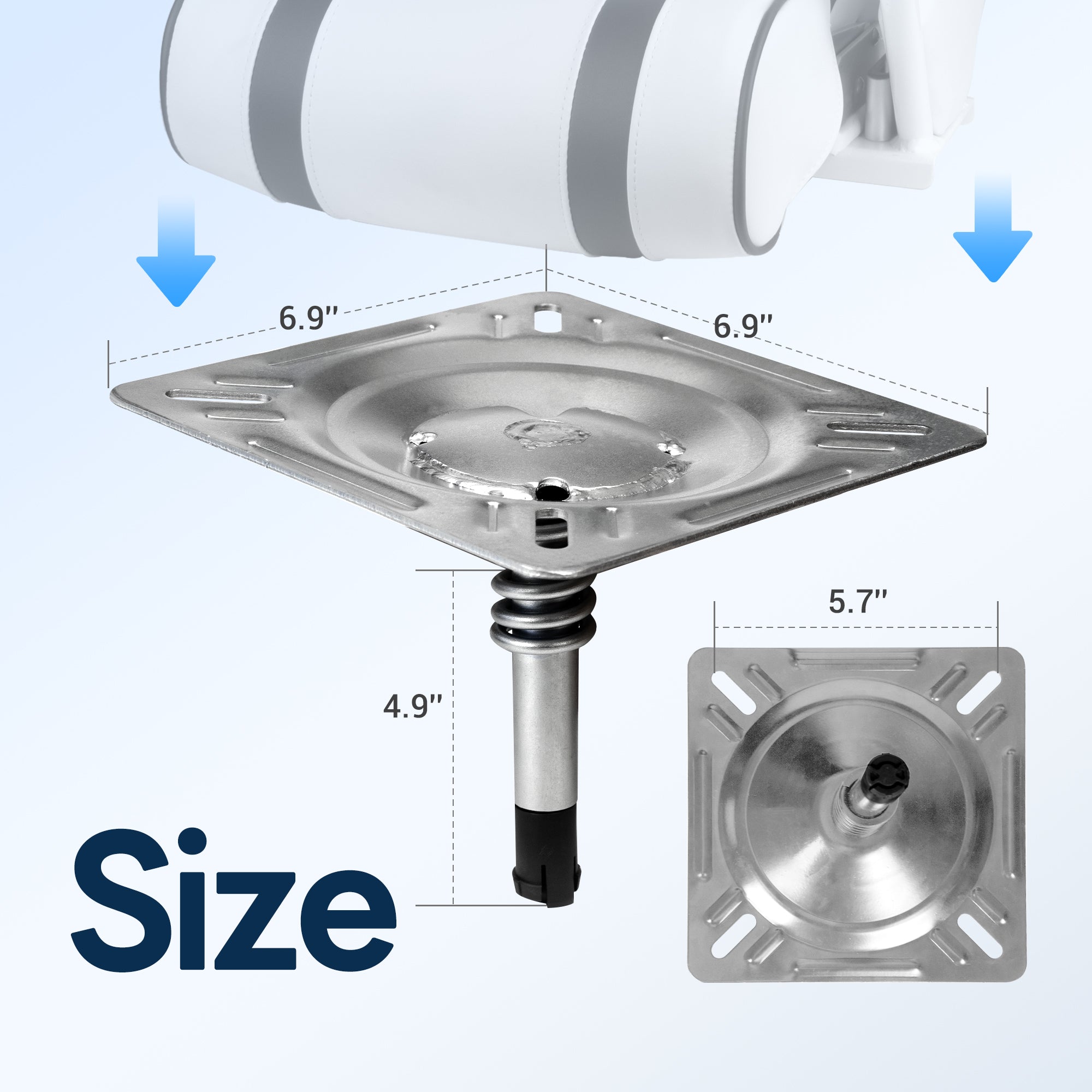 Boat Seat Pin Mount with Shock-Absorbing Spring - Silver