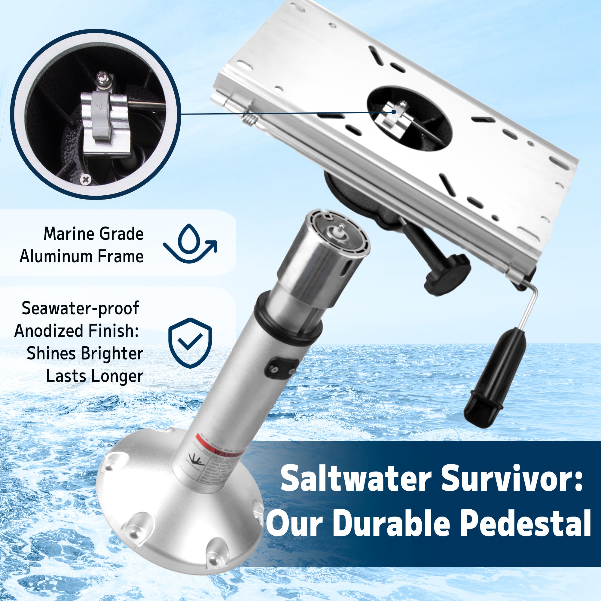 Gas Lift Boat Seat Pedestal with Slide Mount- 17 to 24 inch