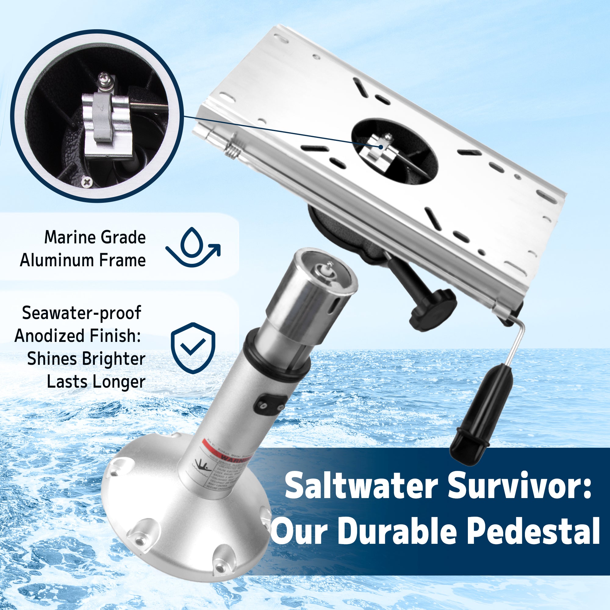 Gas Lift Boat Seat Pedestal with Slide Mount 14" to 20"