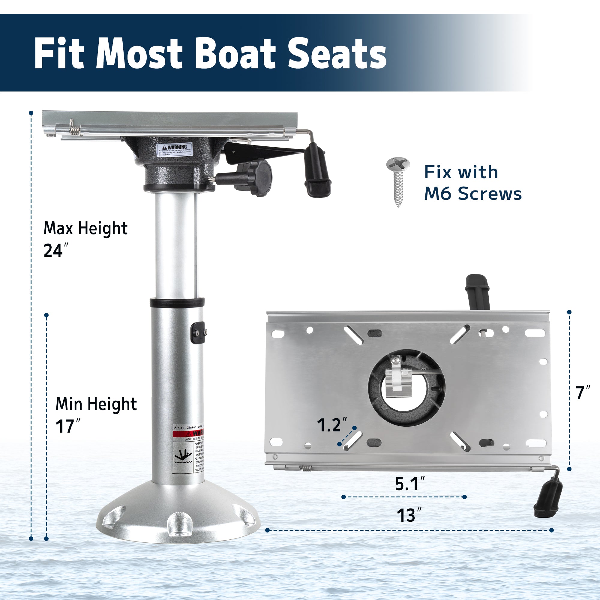 Gas Lift Boat Seat Pedestal with Slide Mount- 17 to 24 inch