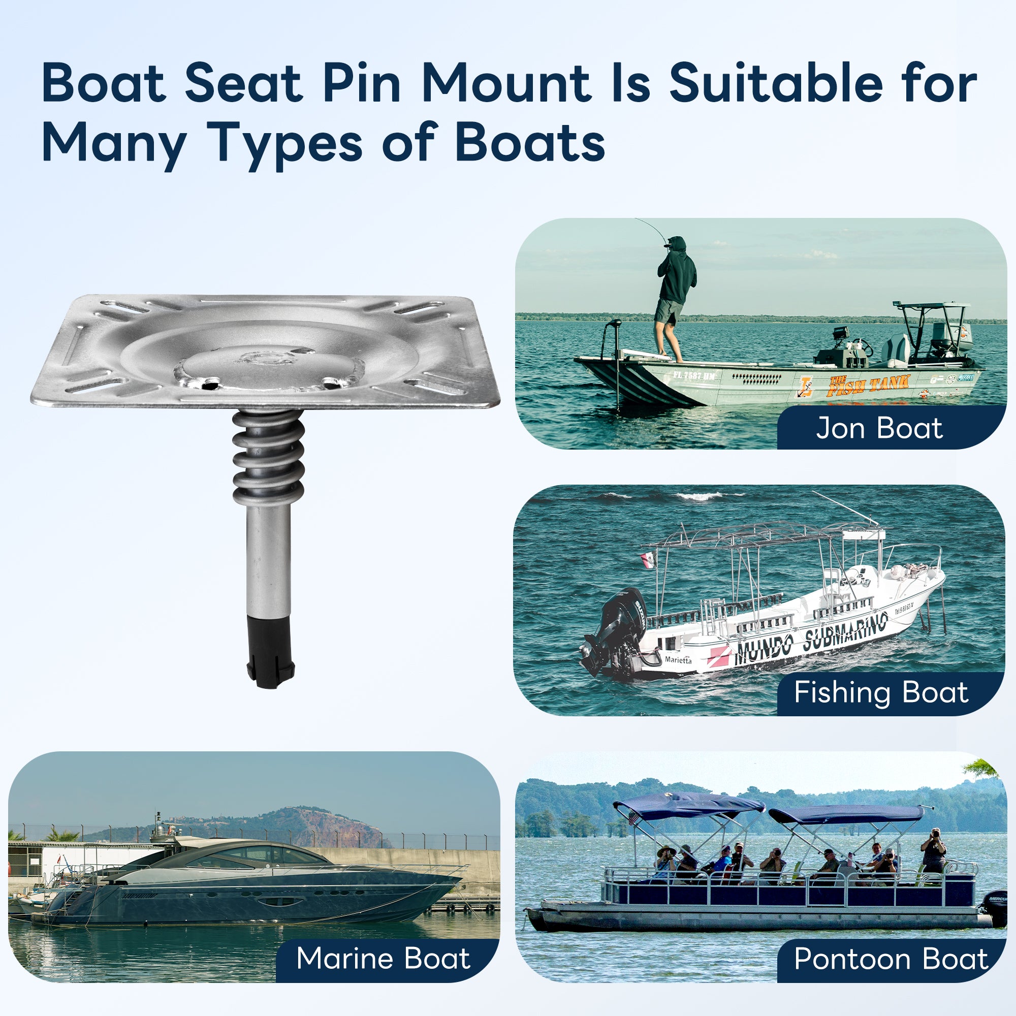 Boat Seat Pin Mount with Shock-Absorbing Spring - Silver