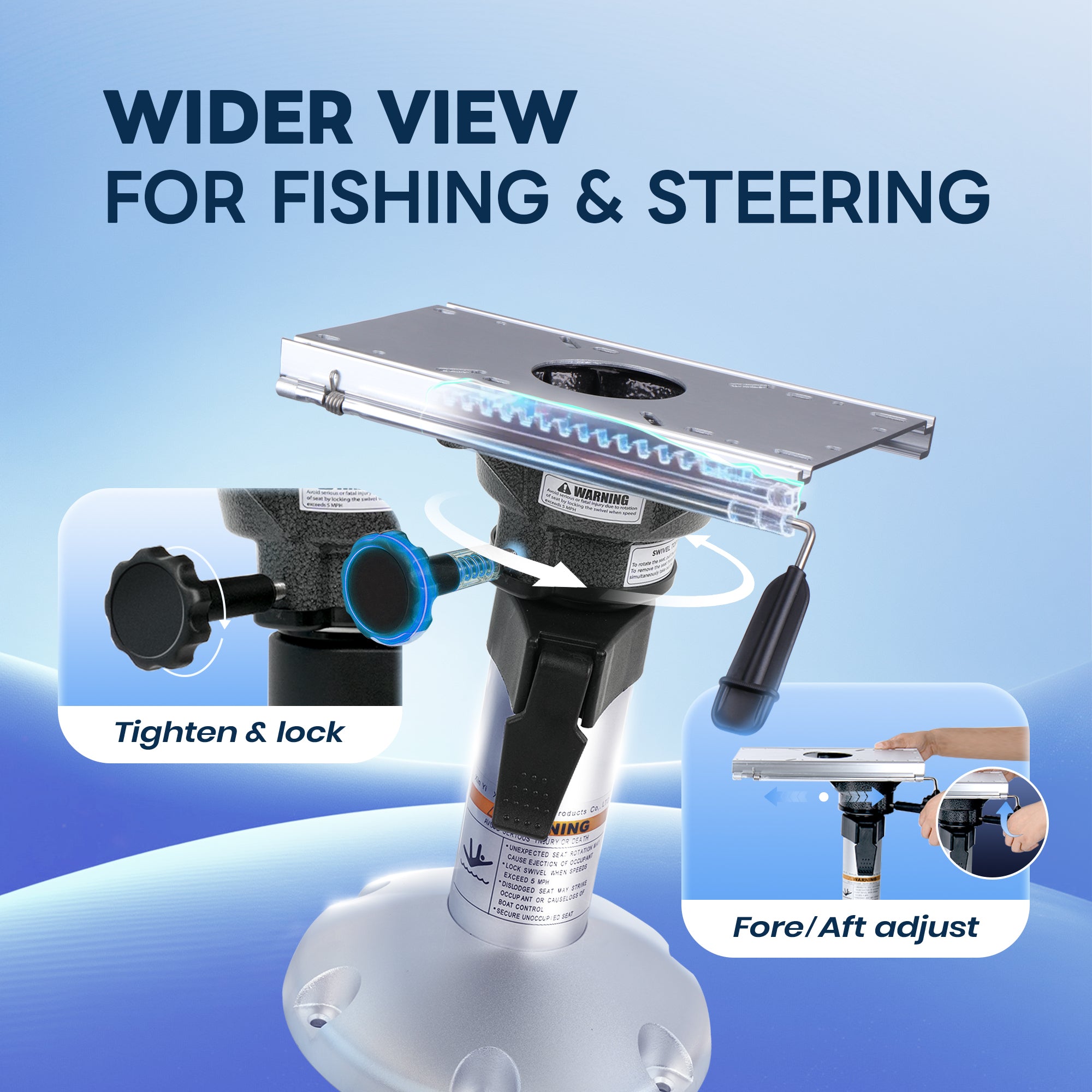Adjustable Boat Seat Pedestal with Slide Mount, 13" to 18"
