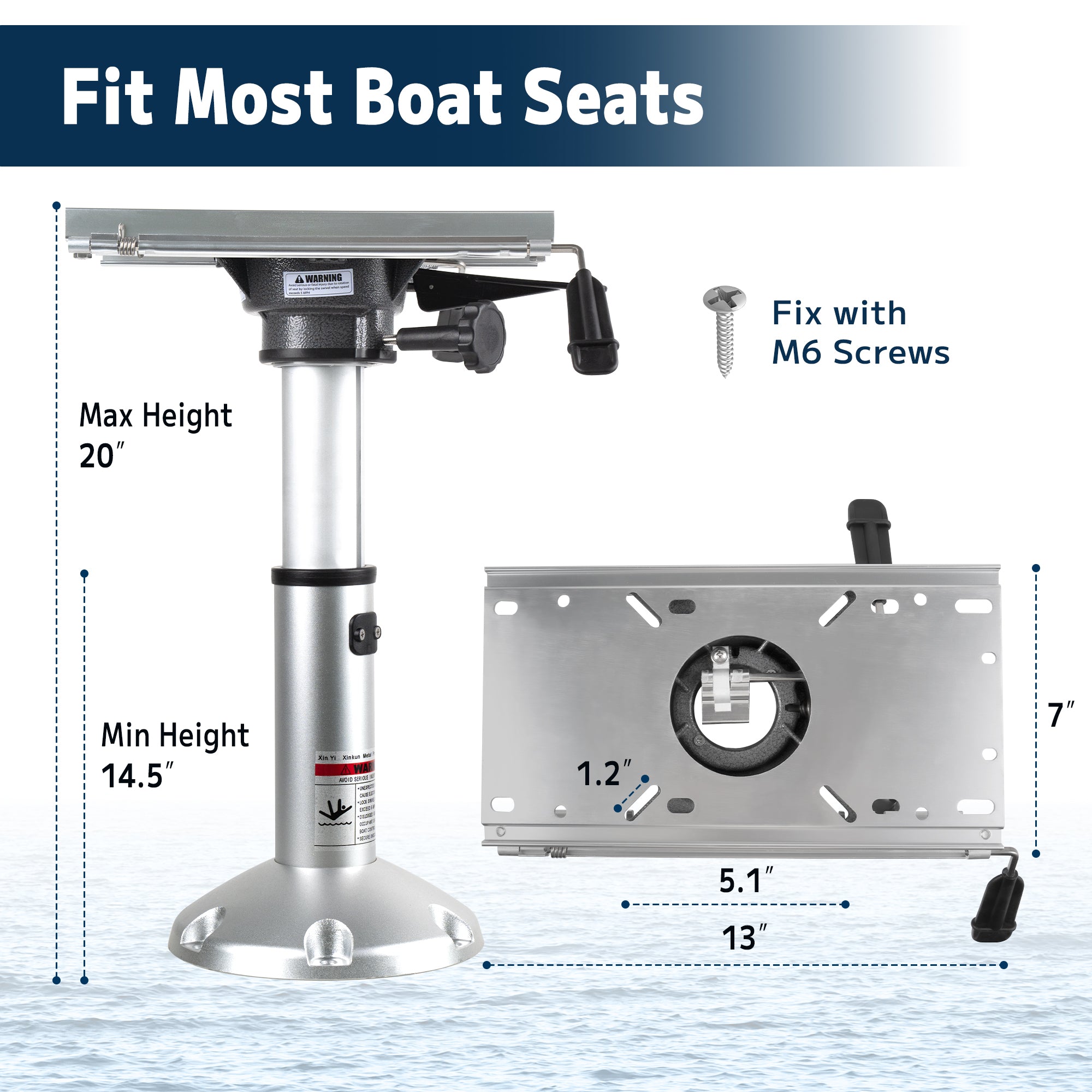 Gas Lift Boat Seat Pedestal with Slide Mount 14" to 20"