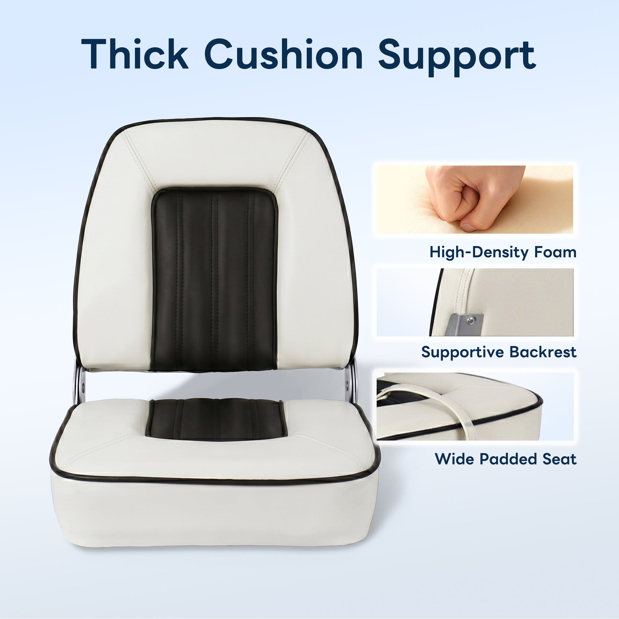 Fold-Down Fishing Boat Seat - White & Black