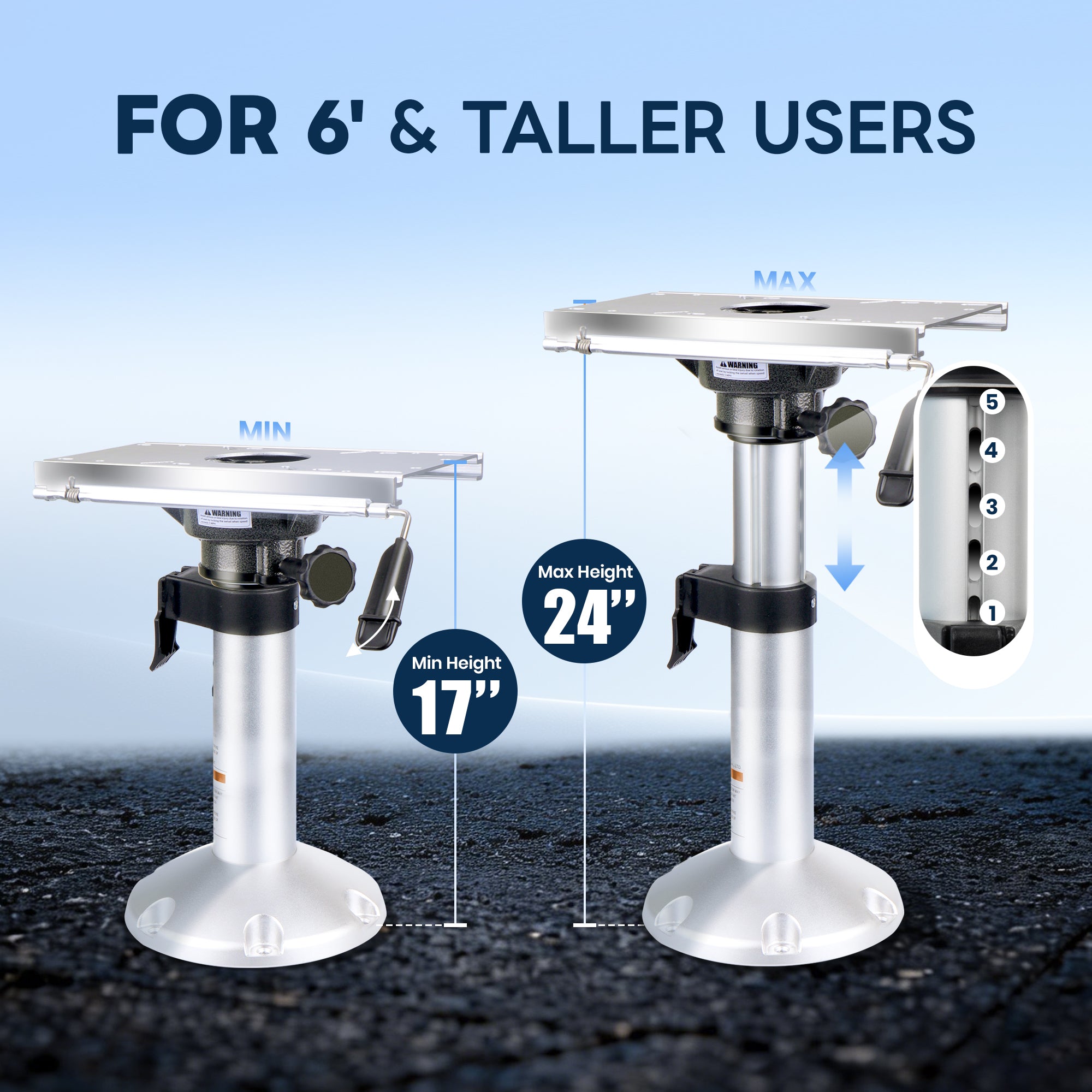 Adjustable Boat Seat Pedestal with Slide Mount, 17" to 24"