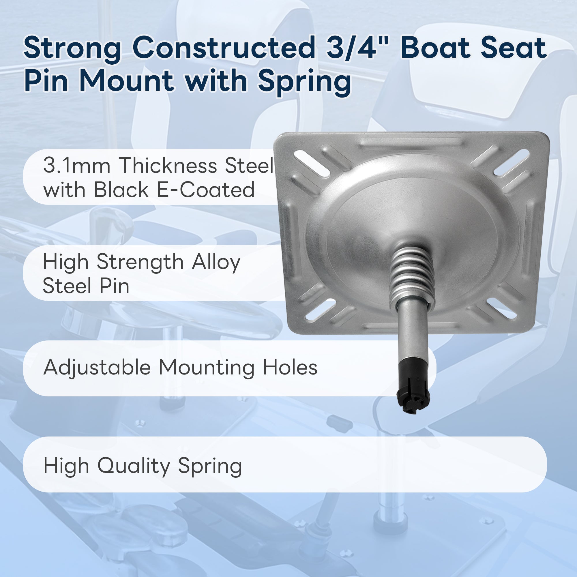 Boat Seat Pin Mount with Shock-Absorbing Spring - Silver
