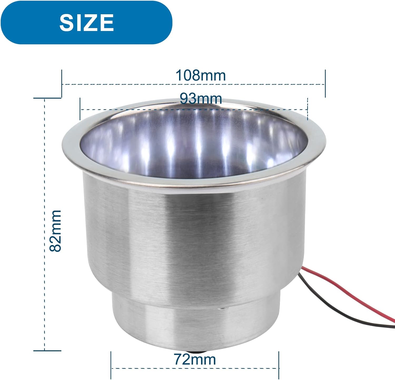 Stainless Steel LED Cup Holder Insert with Drain