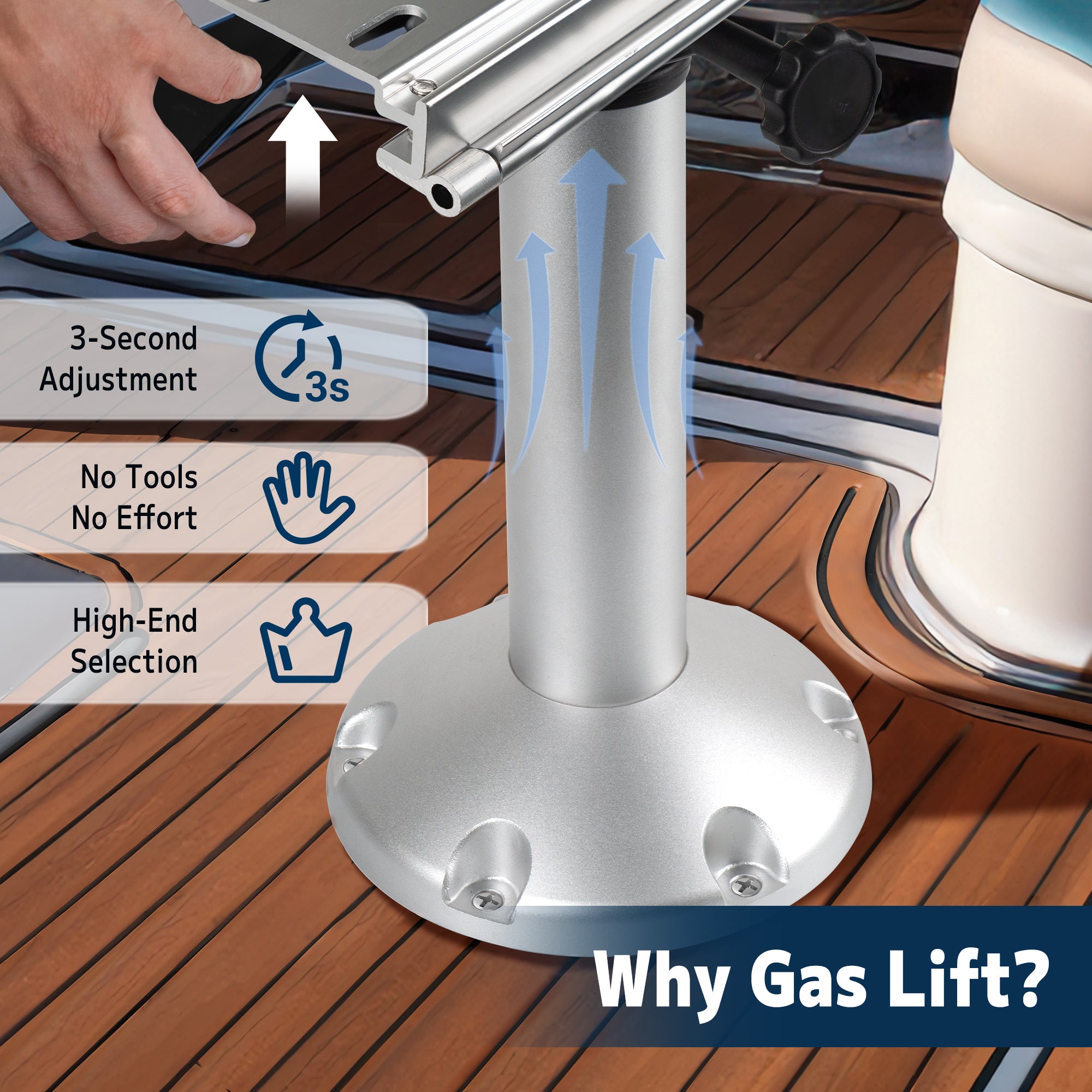 Gas Lift Boat Seat Pedestal with Slide Mount- 17 to 24 inch