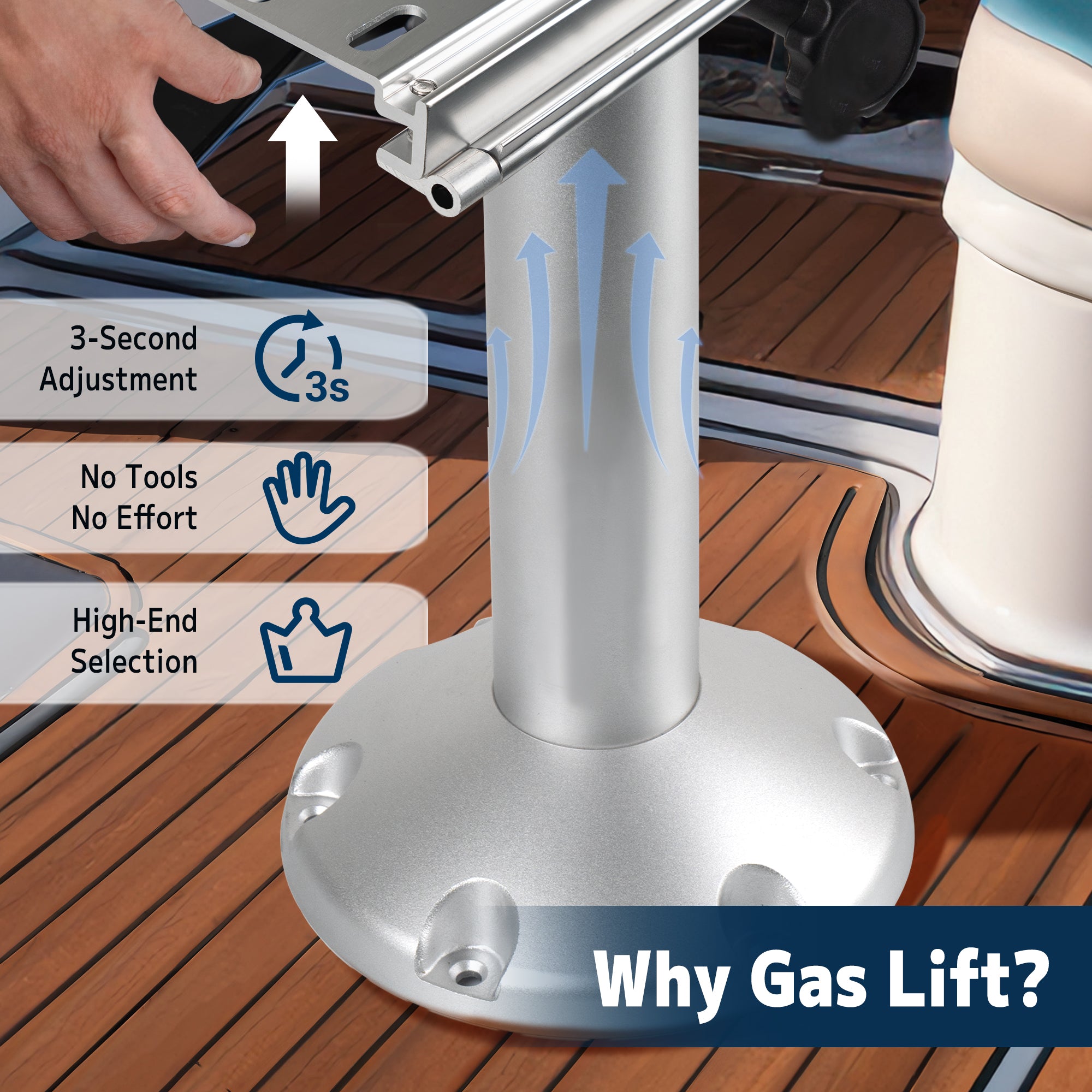Gas Lift Boat Seat Pedestal with Slide Mount 14" to 20"