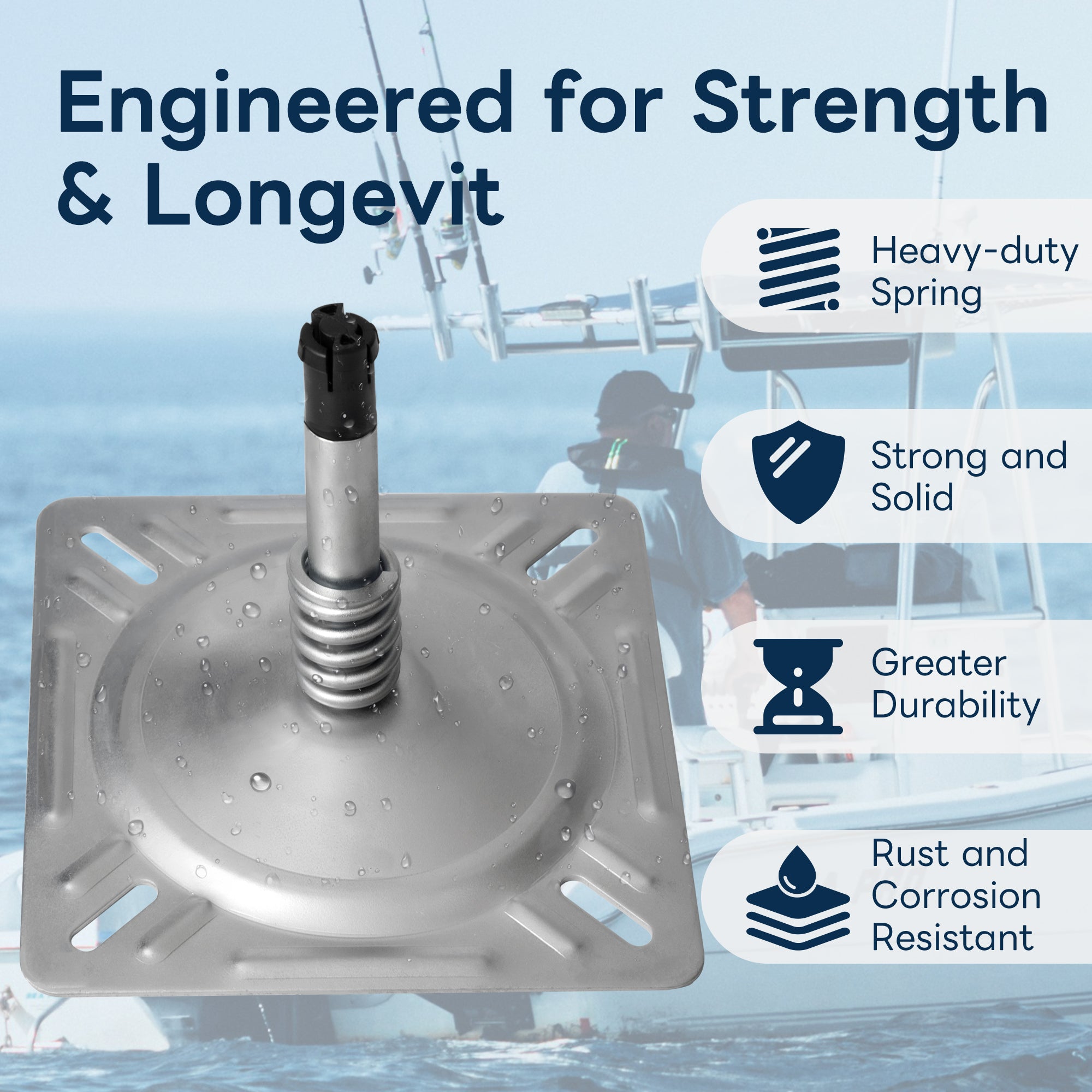 Boat Seat Pin Mount with Shock-Absorbing Spring - Silver