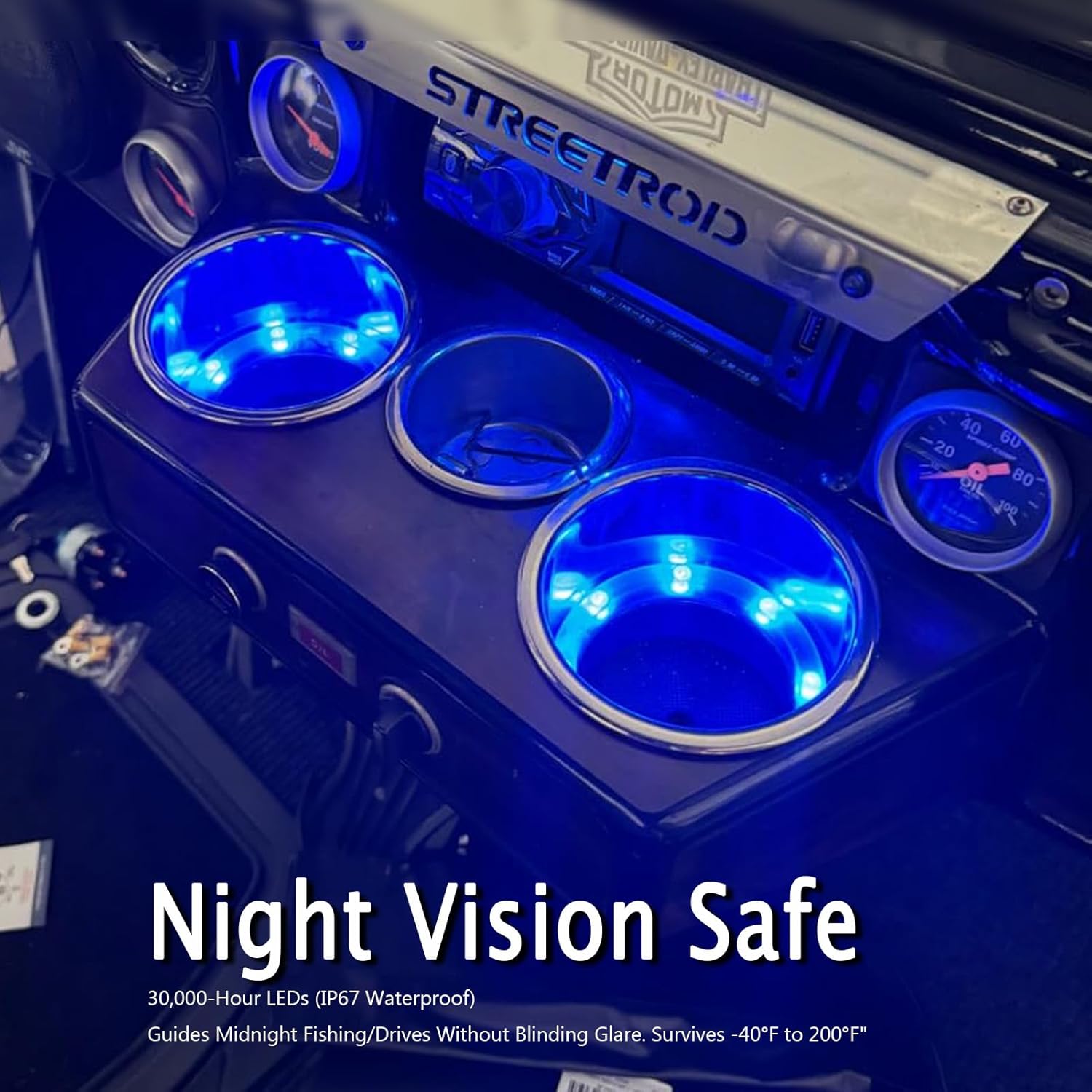 Stainless Steel LED Cup Holder Insert with Drain