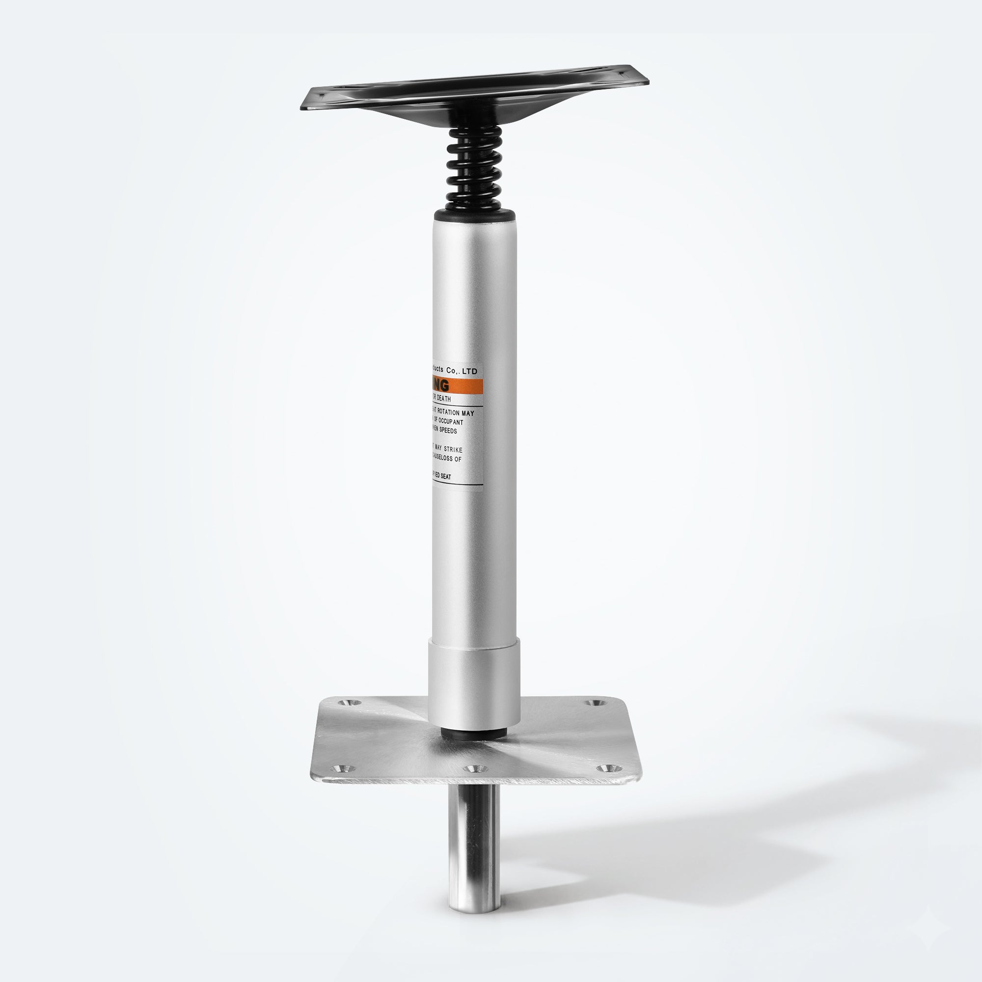 Marinexplore adjustable boat seat pedestal base mount kit with spring-loaded swivel and stainless steel floor plate, silver, front view.