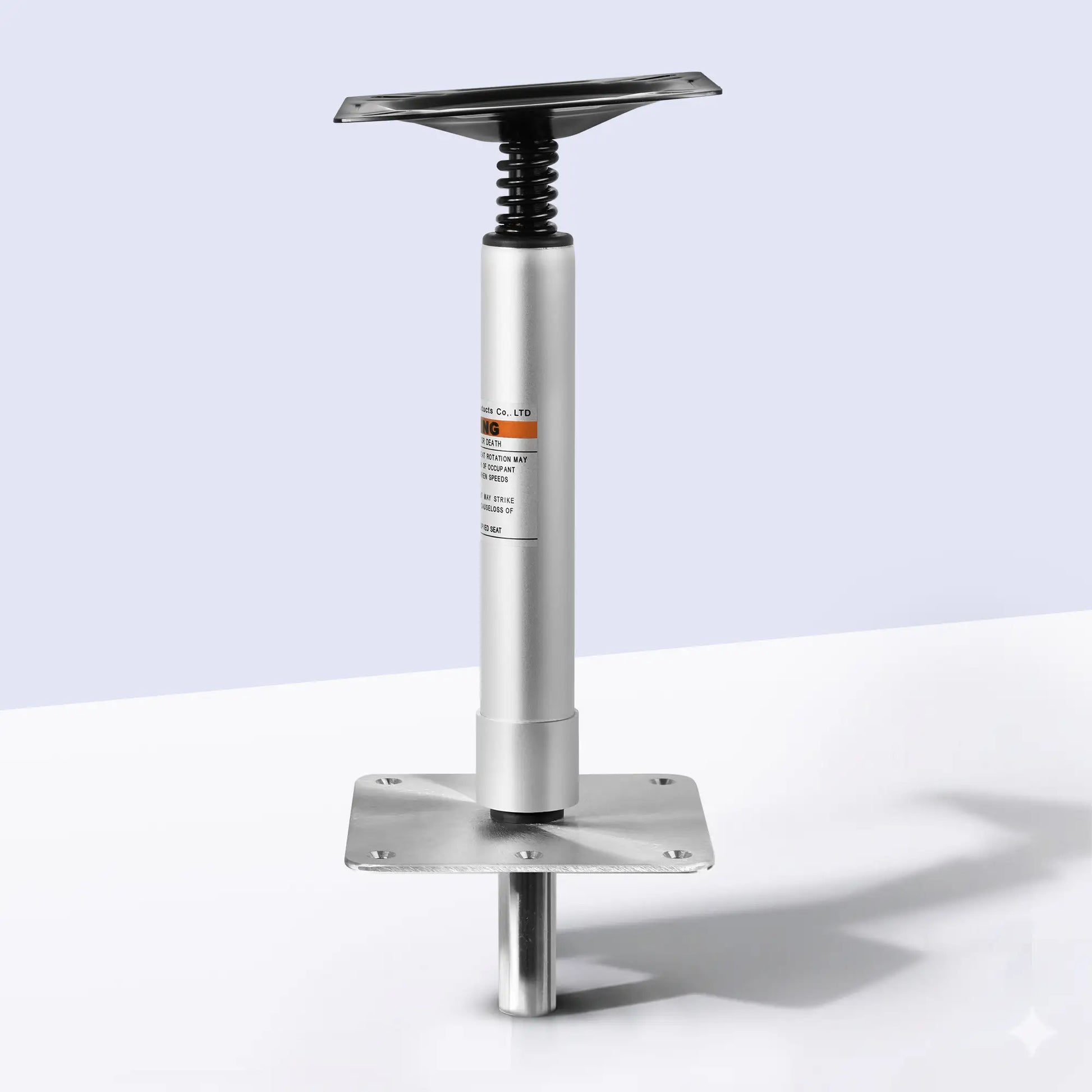 Marinexplore adjustable boat seat pedestal base mount kit with spring-loaded swivel and stainless steel floor plate, silver, front view.