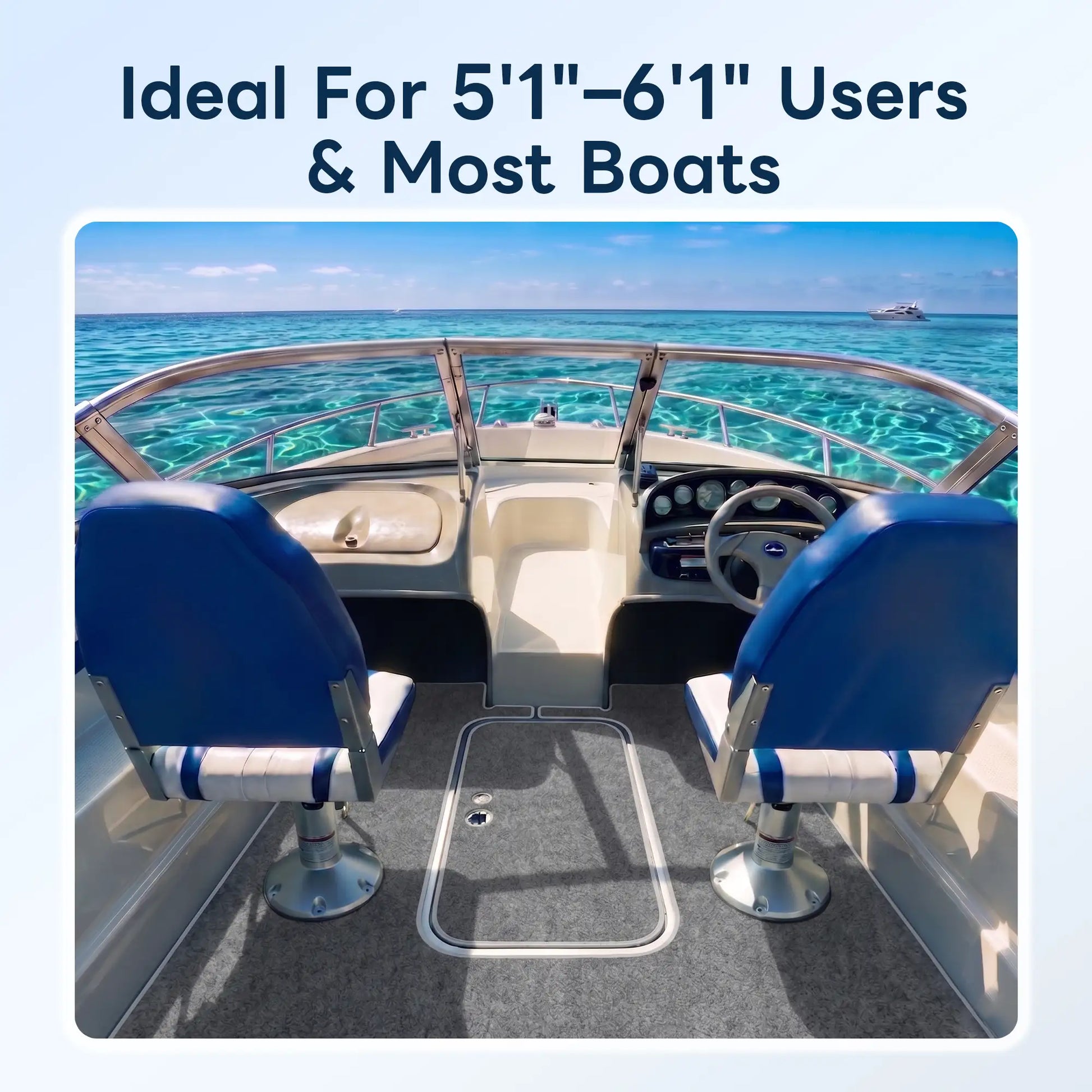 Two marine seats installed with Marinexplore adjustable boat seat pedestals inside a yacht cockpit, showing ideal fit for most boats and captain seating.