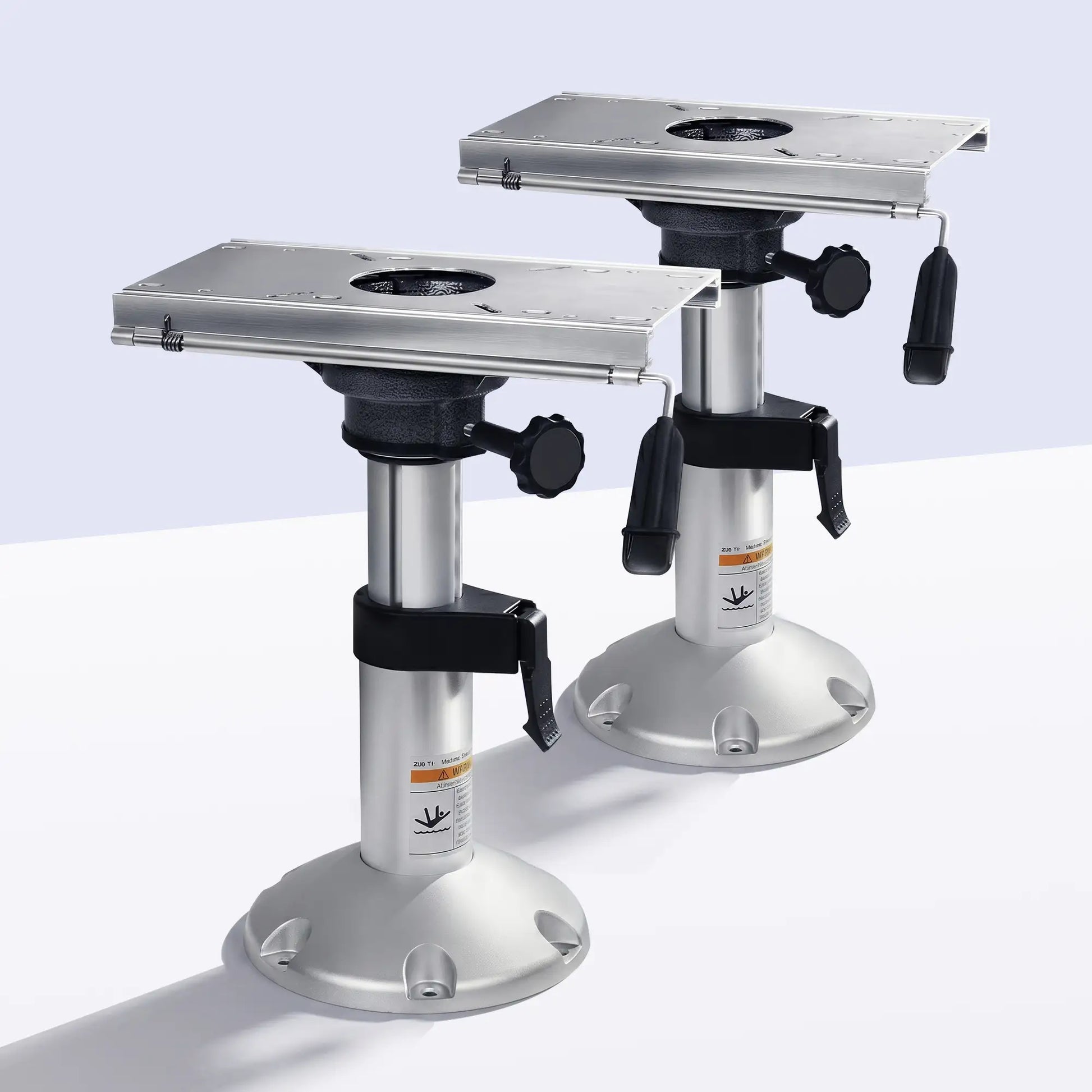 Two pack of Marinexplore adjustable boat seat pedestals with 360 degree swivel and slide mount function.