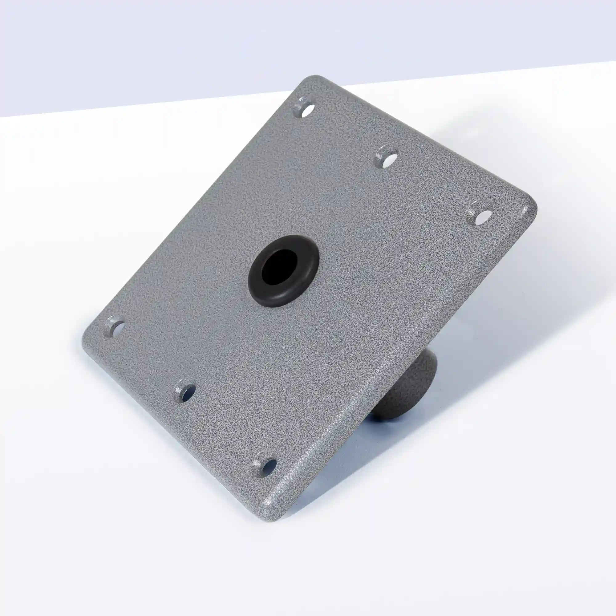 Marinexplore 7x7 marine grade aluminum boat seat mount plate featuring a silver satin finish with a black center bushing insert.