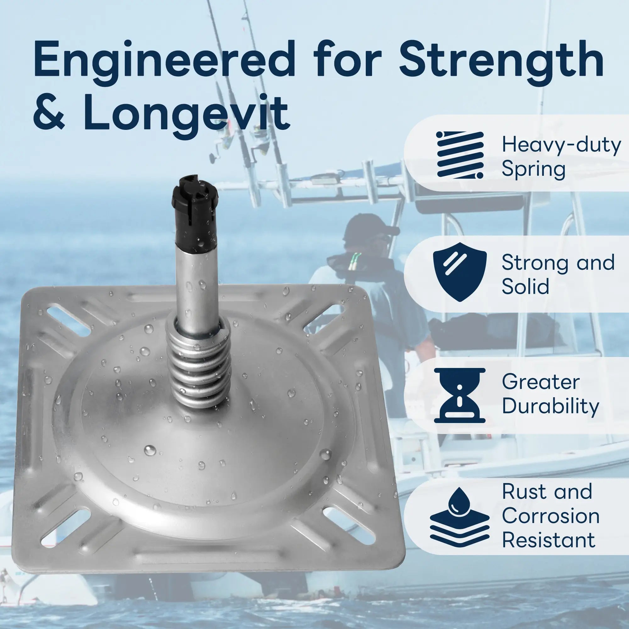 Marinexplore silver boat seat pin mount engineered for strength and longevity with heavy-duty spring, rust and corrosion resistant coating for marine use.