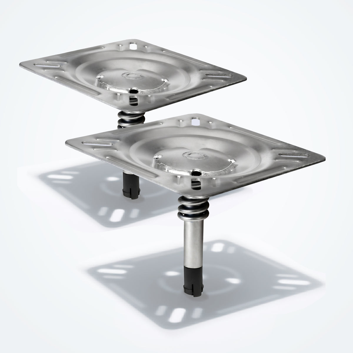 Two Marinexplore silver boat seat pin mounts with heavy-duty springs, 2-pack set for pontoon and fishing boats.
