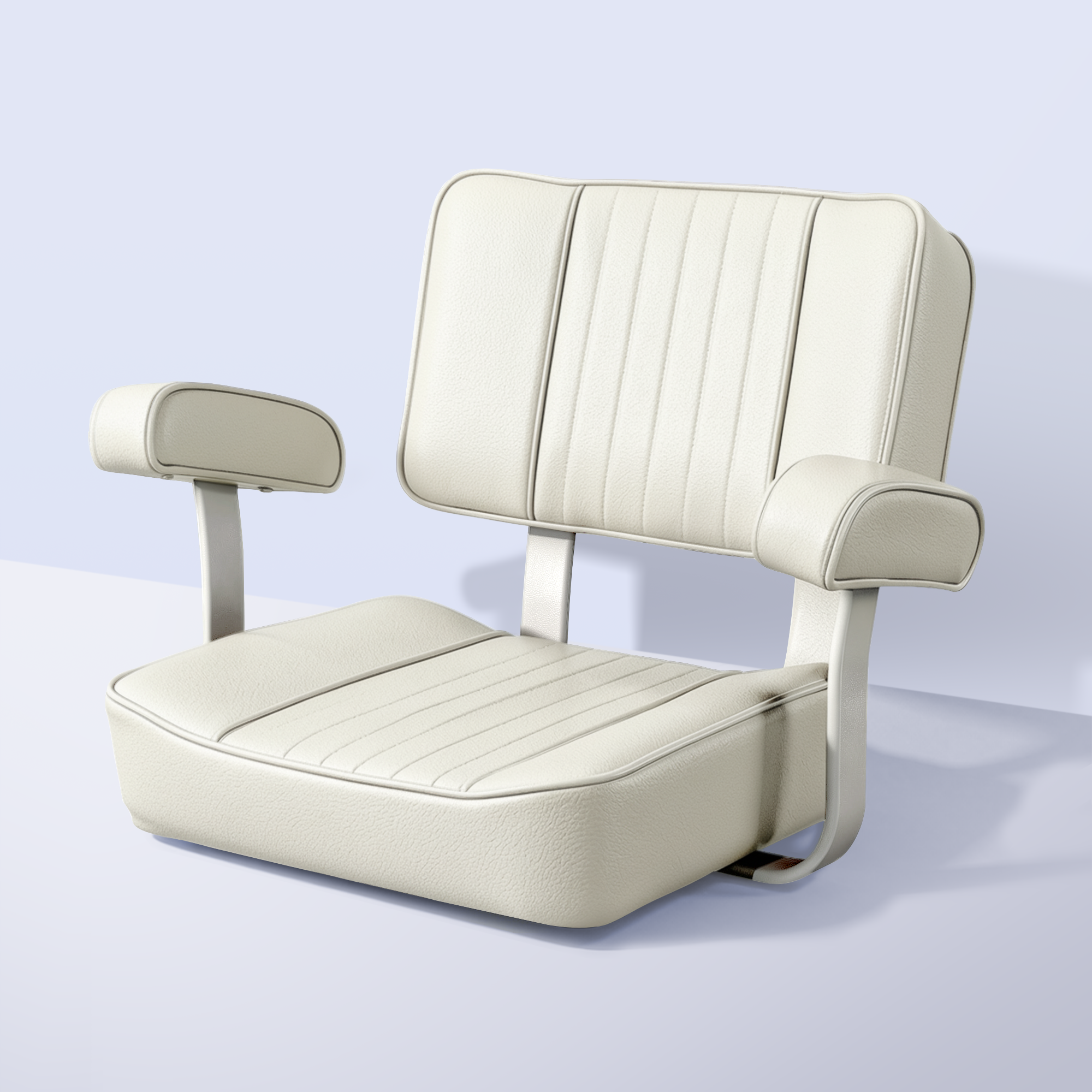 White captain boat seat with dual armrests, durable marine vinyl, and extra-wide cushioned seat for all-day boating comfort