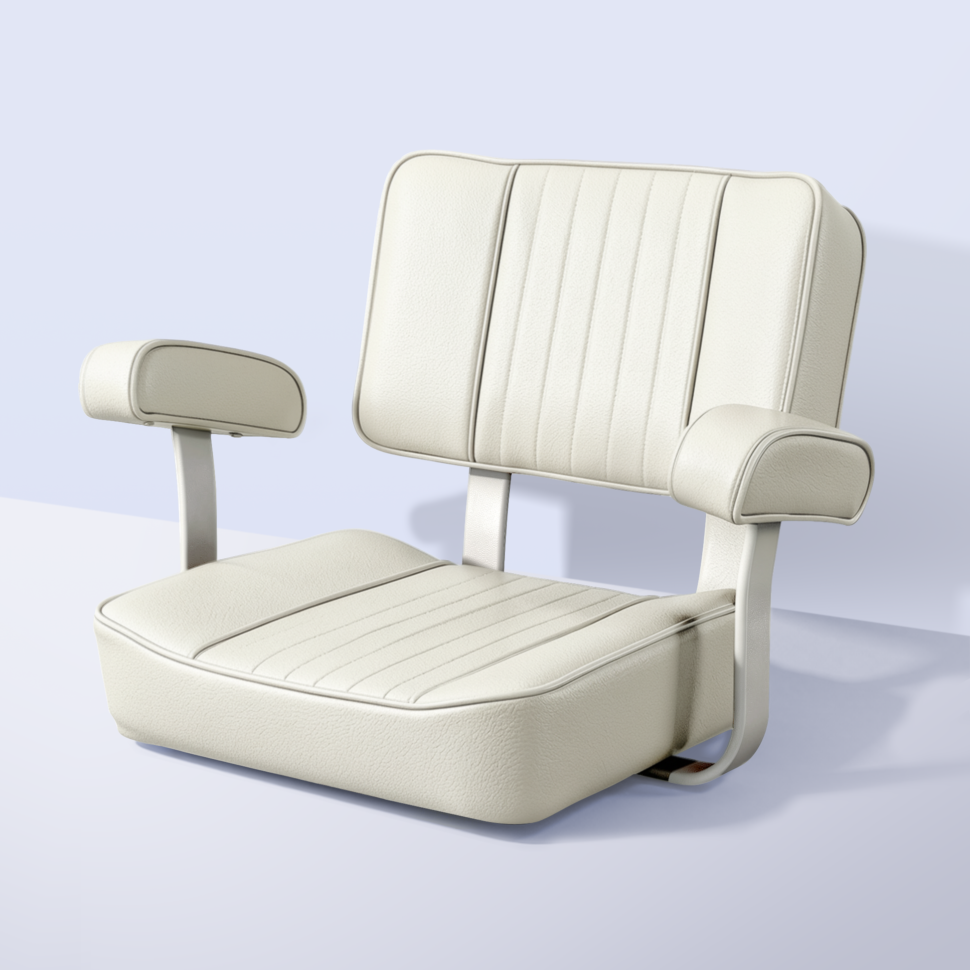 White captain boat seat with dual armrests, durable marine vinyl, and extra-wide cushioned seat for all-day boating comfort