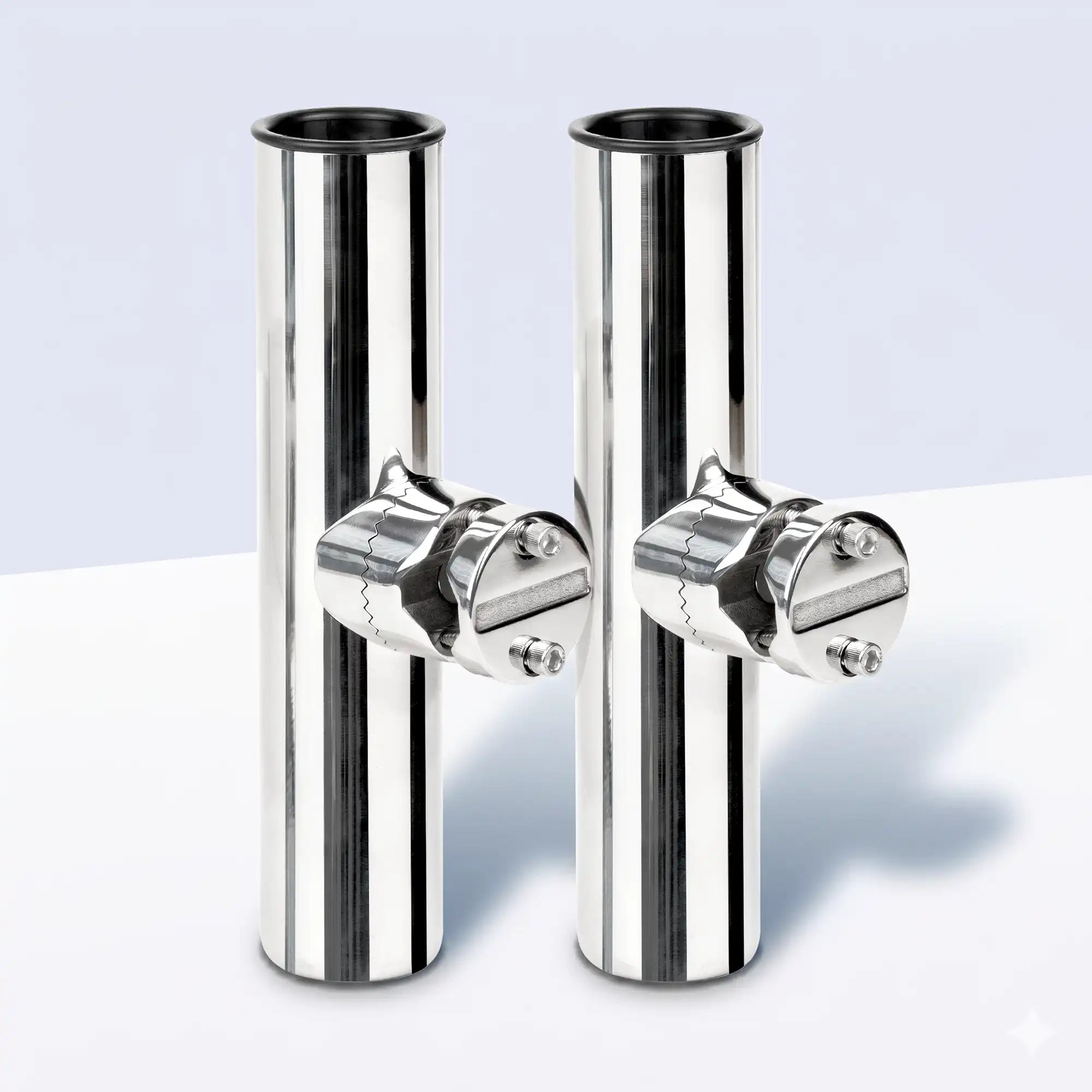 Marinexplore 2-pack stainless steel clamp-on fishing rod holders sized for 7/8 to 1 inch boat rails.