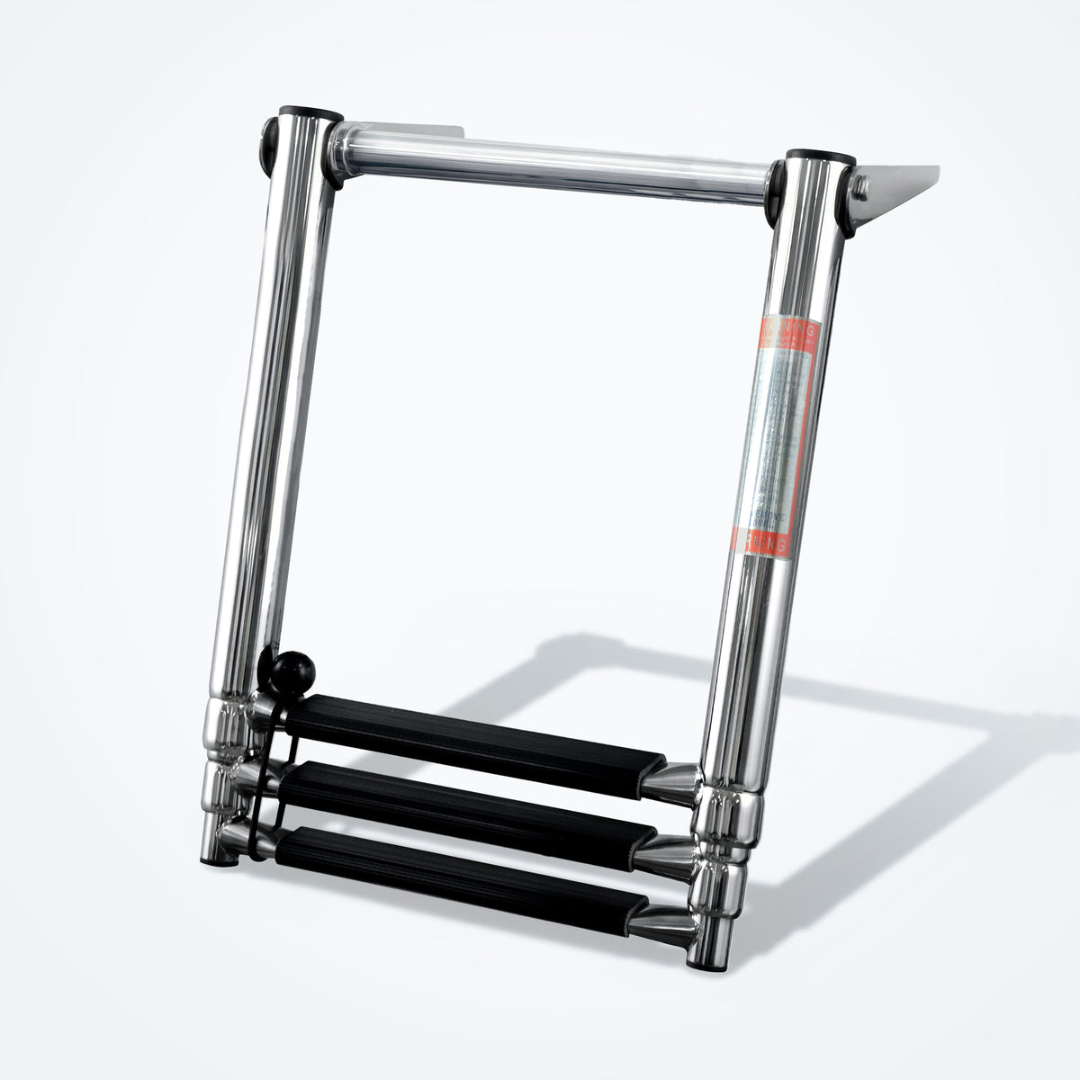 Marinexplore 3-step folding boat ladder featuring an integrated top handrail and marine-grade stainless steel frame, partially collapsed front view against a clean background.