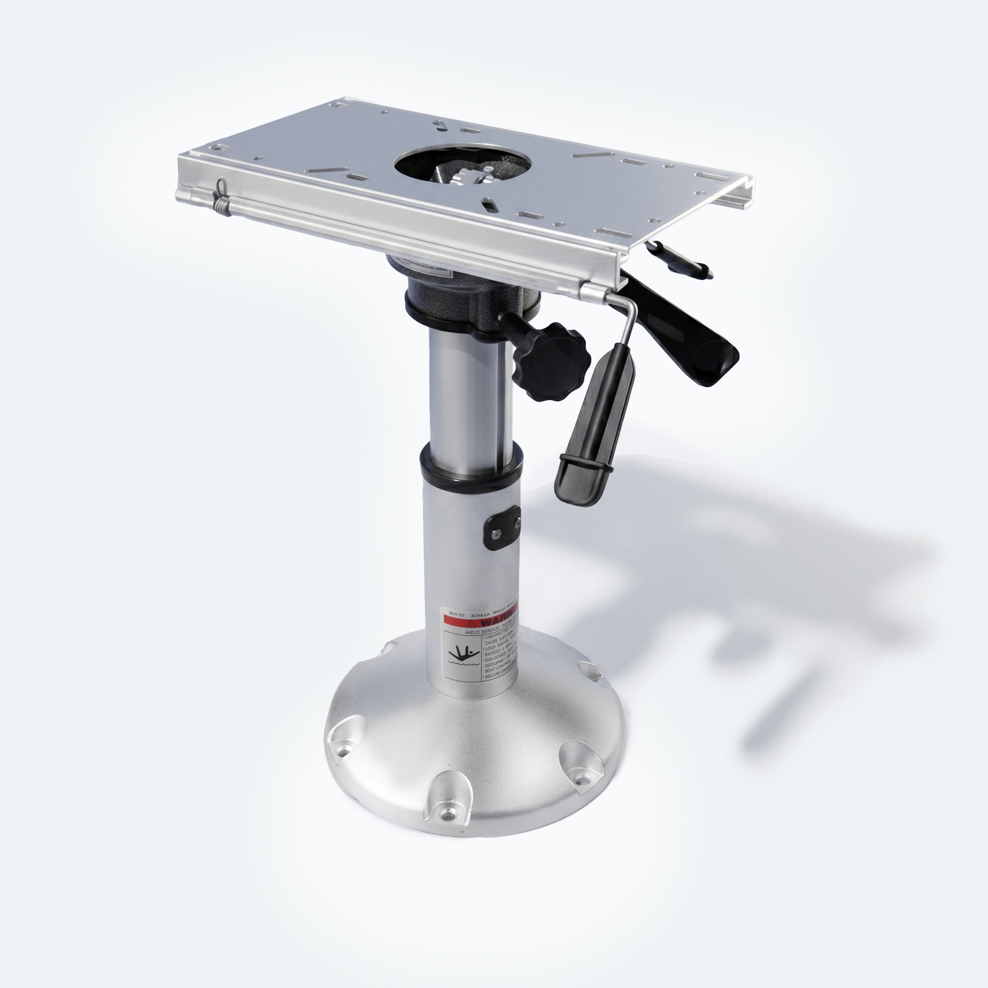 Marinexplore adjustable silver gas lift boat seat pedestal with premium slide mount and sturdy 9 inch base on a clean white background.