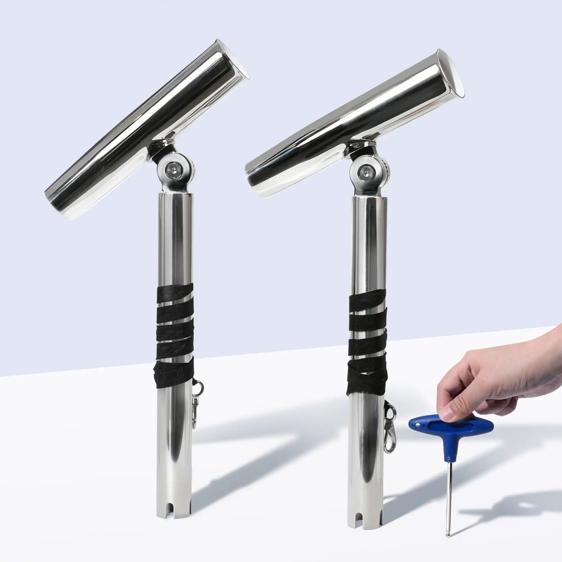 Marinexplore 2-pack adjustable outrigger fishing rod holders with wrapped grips and a blue adjustment key.
